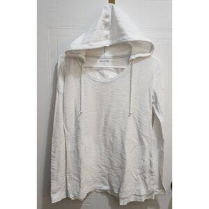 Columbia Women's Sz S Pullover Hoodie Top Marled Knit Roll Tab Sleeves White